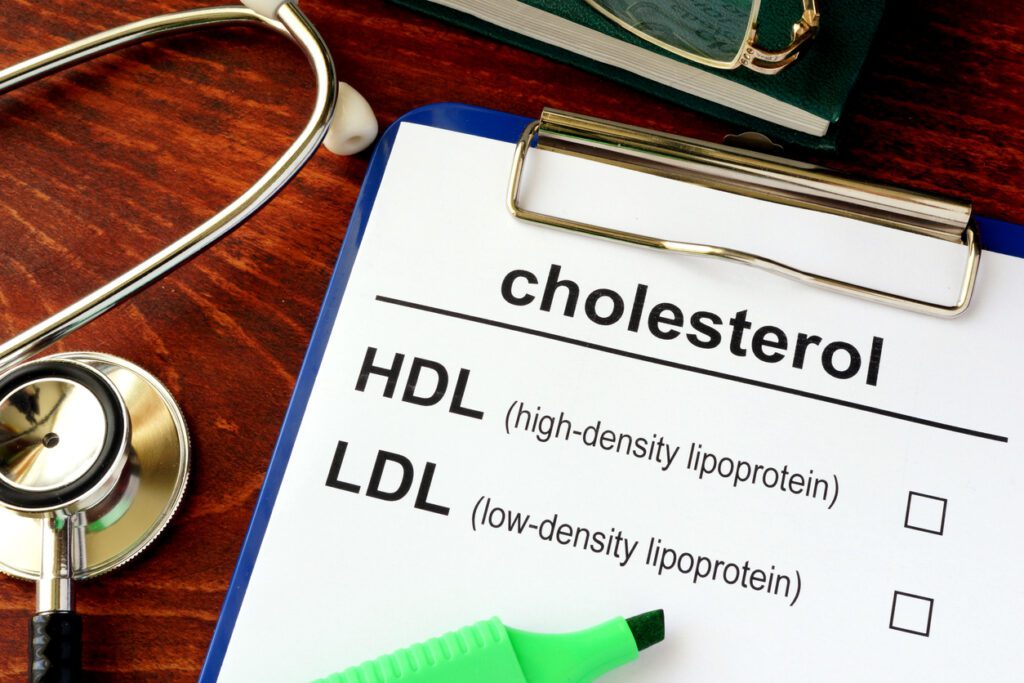 Medical form with words cholesterol HDL