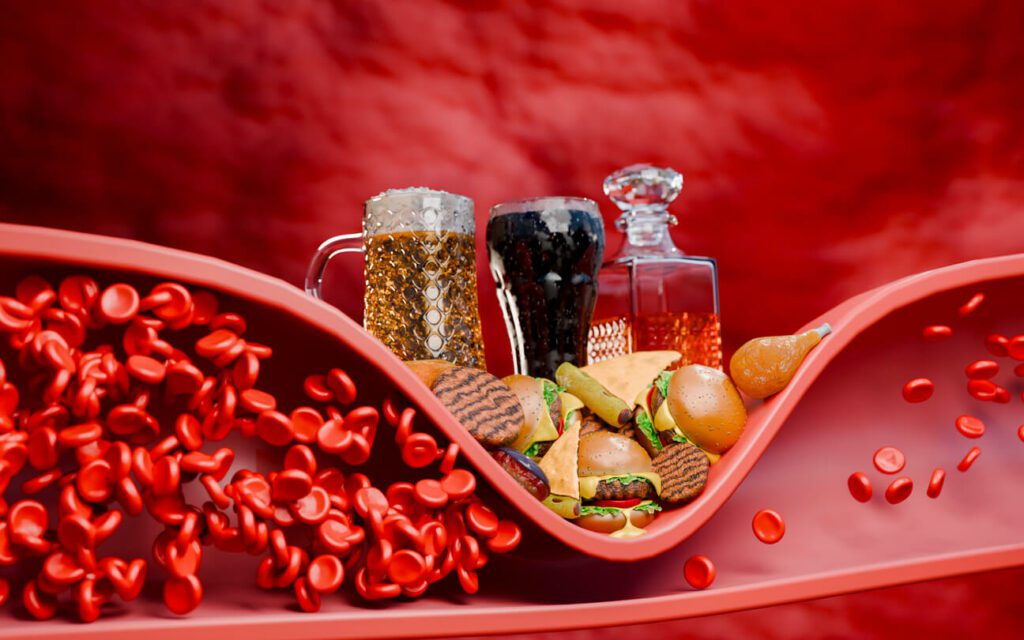 Blocked artery concept and human blood vessel as a disease with cholesterol fat