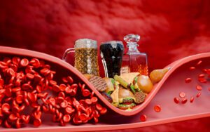 Blocked artery concept and human blood vessel as a disease with cholesterol fat