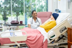 Doctor talking to a cancer patient in the cancer center