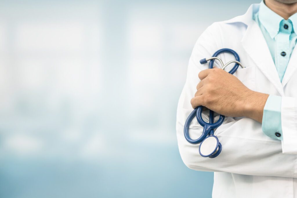 General surgeon in hospital background